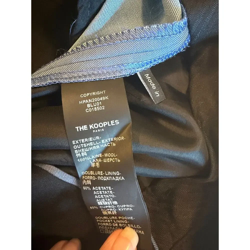 Kooples Blue Wool Modern Slim Pants Size 48 / US 32 New with tags
